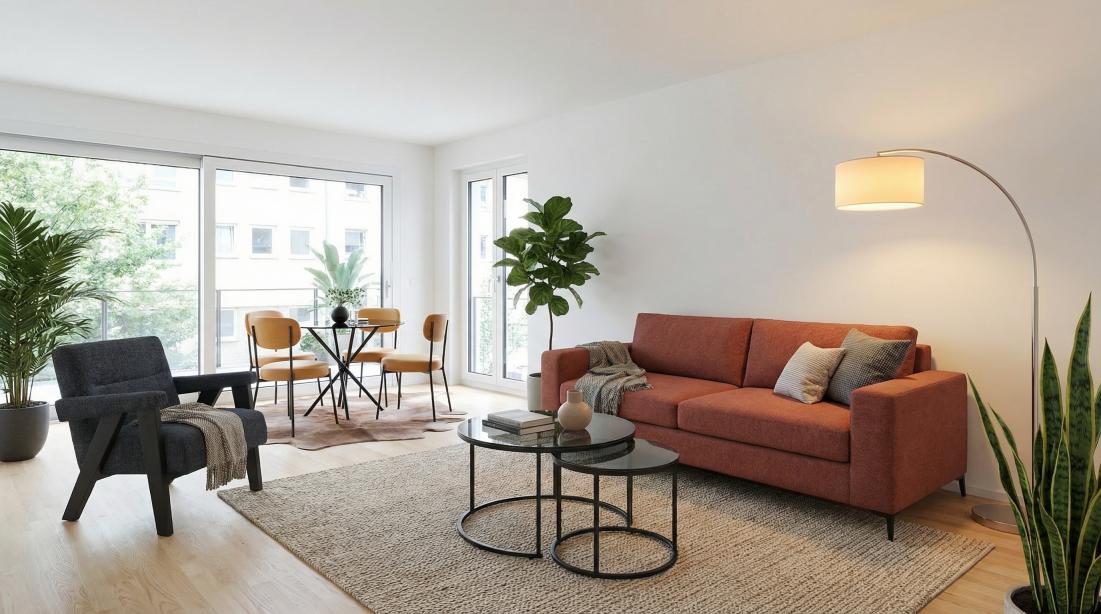 Baltimore Rust Sofa, Casa Dining Table & Caramel Chairs, Abel Charcoal Chair & Chicago Coffee Table Gold package