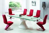 Dakota Table in Beige+Clear with Red GCH-632 chairs 