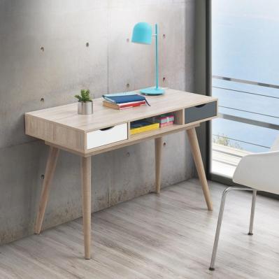 Scandi Desk Oak With Grey And White Drawers